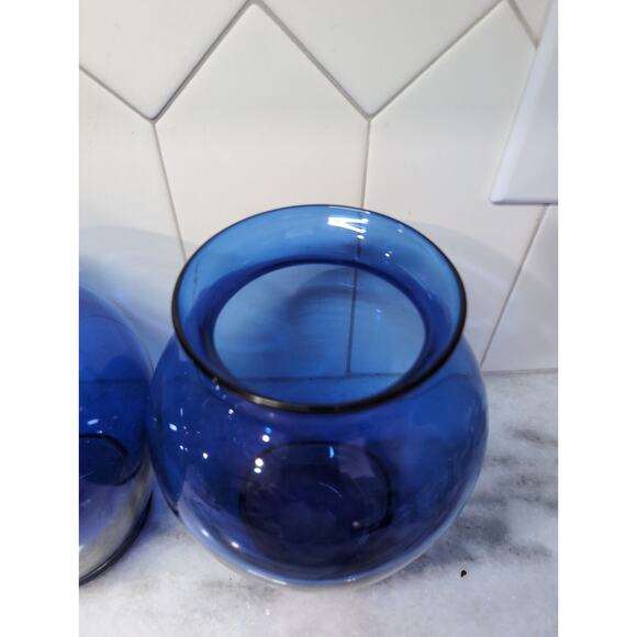 Cobalt Blue Glass Flower Vase Pair, 7.5" Height, Ginger Jar Set, Wedding Decor - Picture 5 of 9